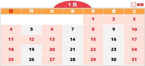 1月休診カレンダー